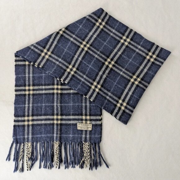 Burberry Classic Unisex Check Scarf Blue 90% Merino wool 10% Cashmere Fast Ship - Picture 1 of 7
